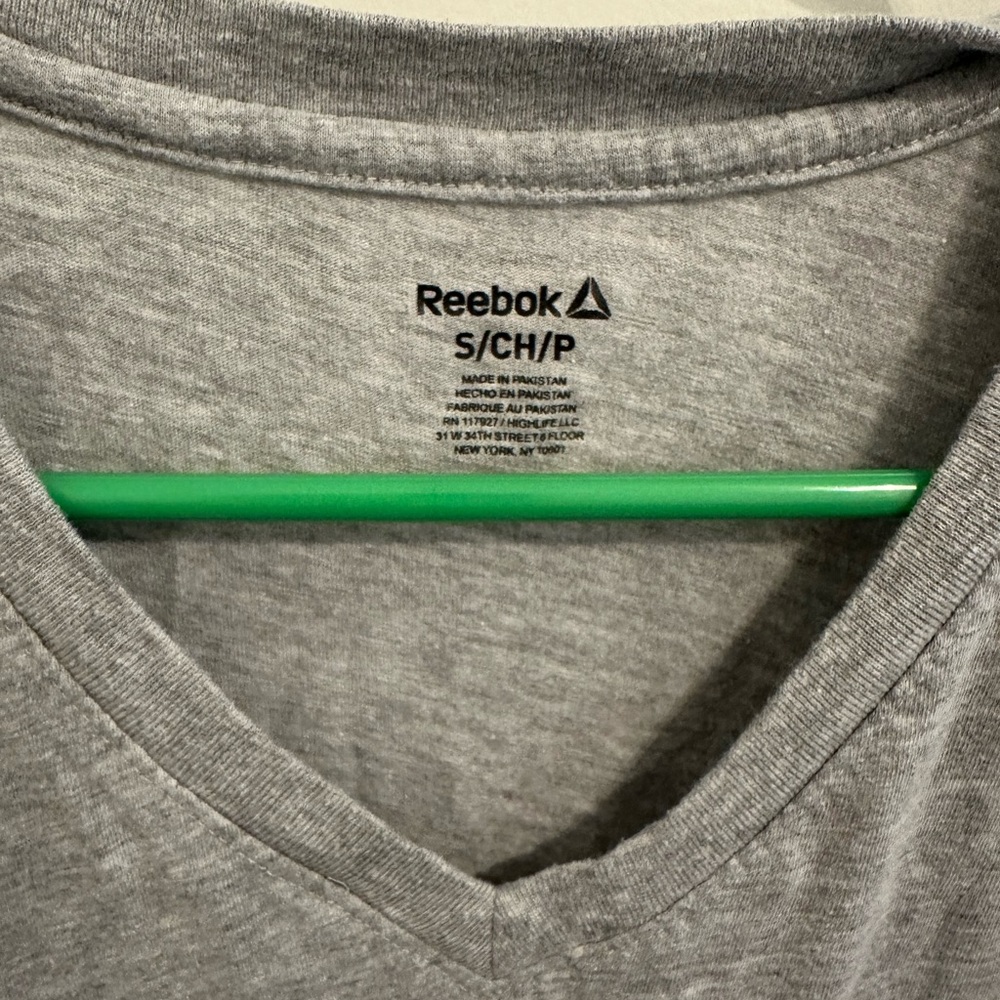 Reebok Gray V-Neck Tee with Pink Logo Accent - Picture 3 of 3